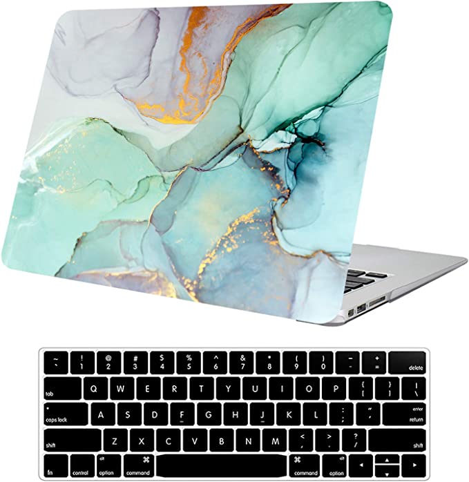 Funut Compatible with MacBook Pro 13 inch Case 2022 2021 2020-2016 Release M2 M1 A2338 A2289 A2251 A2159 A1989 A1706 A1708 Touch Bar, Plastic Hard Shell Case & Keyboard Cover, Green Marble
