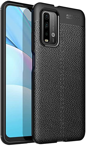 for Xiaomi Redmi 9T,Flexible Rugged Armor Case with Brushed Carbon Fiber Pattern - Original New Case From GrabMobily - Heavy Duty Protection Cover - Slip-Resistant - Black