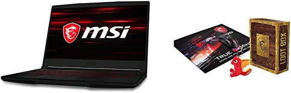 MSI GF63 Thin 9SCSR Laptop, 15.6 Inch FHD, Intel Core i5, 512 GB SSD, 8 GB RAM, NVIDIA GeForce GTX 1650 Ti with Max-Q Design, 4GB GDDR6 Graphics, DOS - Black with MSI Loot Box Pack
