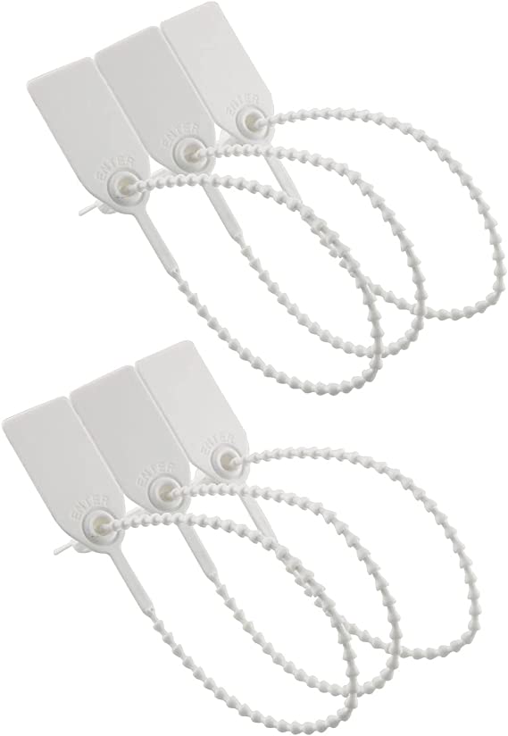 E-outstanding Security Seal with Metal Insert 50PCS Plastic Adjustable Self-Locking Pull Tight Cable Ties Tags Disposable Wire Padlock Zip Ties for Cargo Container Seal Lock White