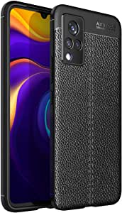 لهاتف Vivo S1 جراب خلفي أصلي بنمط الجلد مقاوم للصدمات من ألياف الكربون من GrabologyStore - أسود