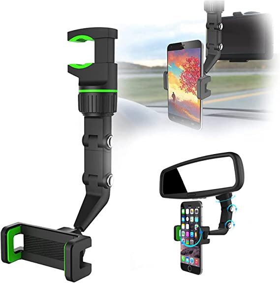 New 360° Rearview Mirror Phone Holder, Multifunctional Car Phone Mount GPS Holder, Universal Rotating Car Phone Holder Cell Phone Automobile Cradles (Green)