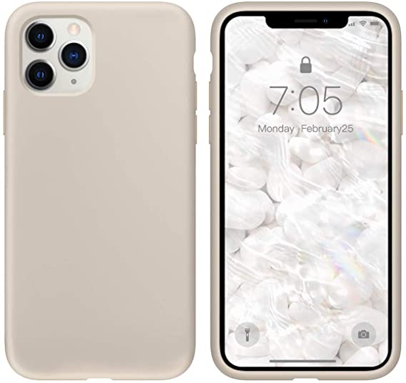 IceSword iPhone 11 Pro Max Case Stone, Thin Liquid Silicone Case, Soft Silk Microfiber Cloth, Matte Beige, Tan, Creamy, Gel Rubber Full Body, Cool Protective Shockproof Cover 6.5" - Stone