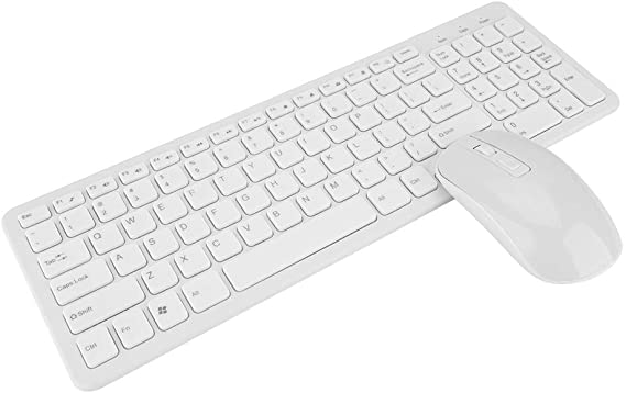 Wireless Keyboard and Mouse Set, 2.4G Ultra-Thin wireless Keyboard with Mouse, Ultra Thin Keyboard with 108 Keys Multi Function Layout, Suitable for PC/Laptop/Smart TV(White)