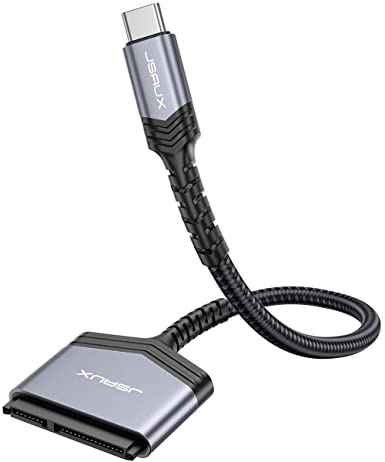 SATA to USB C Cable, JSAUX USB-C Thunderbolt 3 to 2.5” SATA III Hard Driver Adapter Aluminum Shell Nylon Braided Cord External Converter for SSD/HDD Data Transfer-Grey
