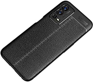 Case For Oppo A55 4G, Shockproof Original Leather Pattern Back Case Carbon Fiber Brushed - Slip-Resistant - Premium quality Case From GrabMobily - Black