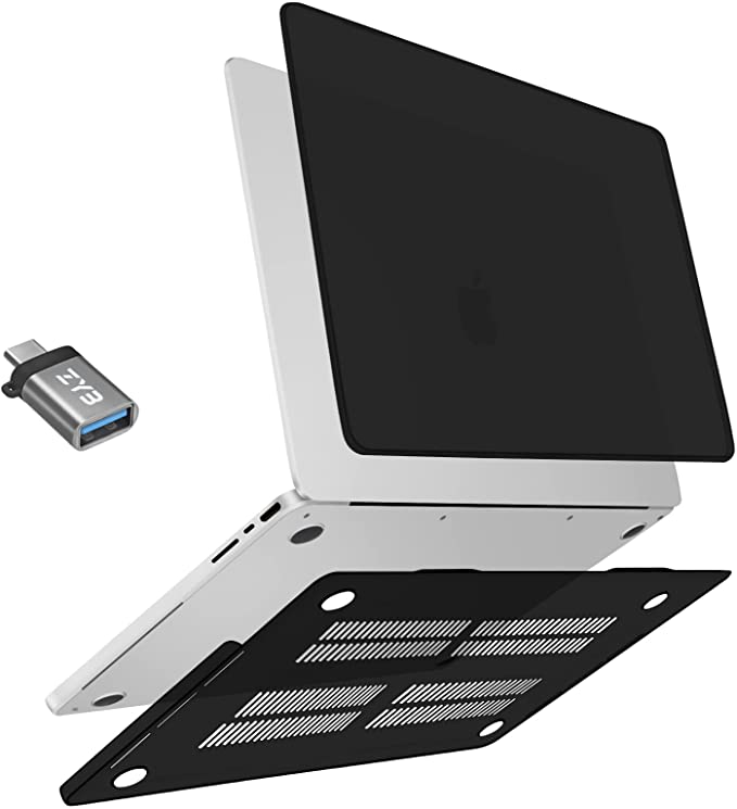 ZYB for MacBook Pro 14 inch 2021 Case, Case for MacBook Pro 14 M1 Pro / M1 Max A2442, Ultra-thin Hard Shell Protective Cases for new Mac Book Pro 14 + USB-C Adapter, Black
