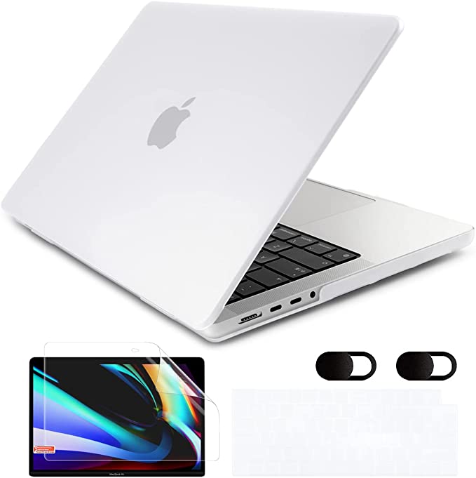 MEEgoodo MacBook Pro 14 inch Case 2021 Released A2442 M1 Pro/Max with Touch ID, Hard Shell Case with Keyboard Cover & Screen Protector Compatible with MacBook Pro 14 in Retina, Matte White