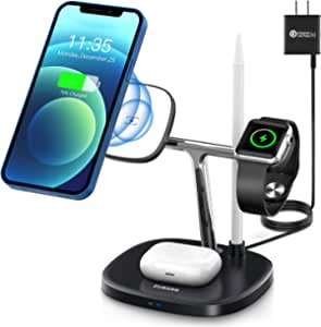 ZUBARR 4 in 1 Fast Wireless Charger, Magnetic Wireless Charging Station for iPhone 12/12 Pro/12 Pro Max/12 Mini,iWatch SE/6/5/4/3/2, Airpods 2/Pro,Apple Pencil with QC 3.0 Adapter