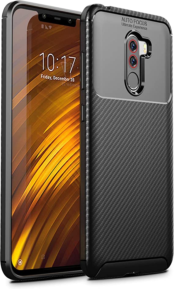 Compatible Case For Xiaomi Pocophone F1, Carbon Beatle Anti-Slip, Ultra Thin, Shock Absorption, Cover For Xiaomi Pocophone F1 - Black