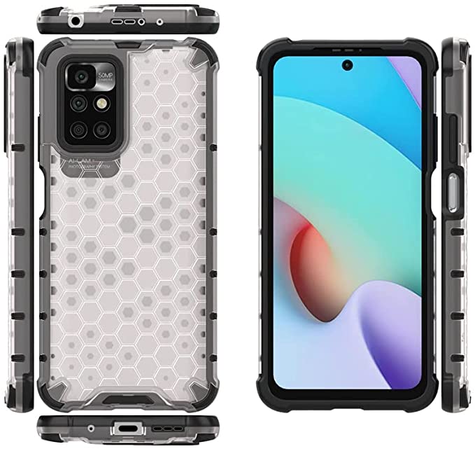 لجهاز شاومي Redmi 10 جراب ايرونمان أصلي ضد الصدمات - من GrabologyStore - ظهر شفاف خلية نحل مع حواف سوداء