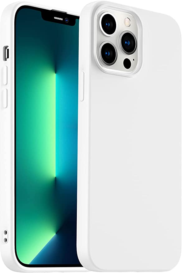 Amytor Designed for iPhone 13 Pro Max Case, Silicone Ultra Slim Shockproof Phone Case with Soft Anti-Scratch Microfiber Lining [Enhanced Camera Protection] (White)