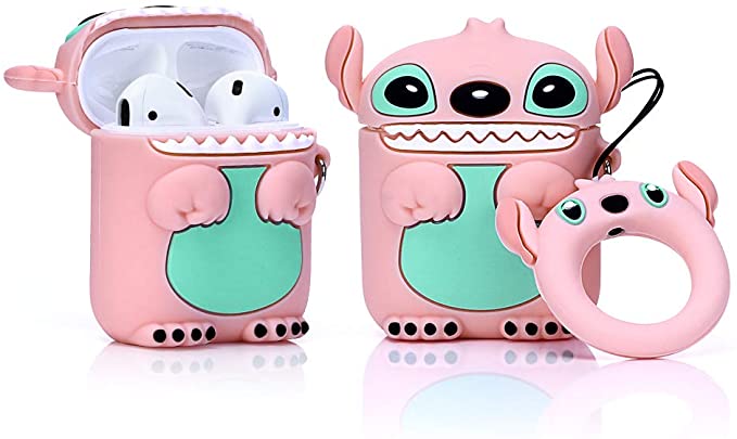 TAOCHEN Cartoon Case Compatible with AirPods 2 & 1 - Shockproof Protection Silicone Cute Fun Design Cover [DSN Simple Cartoon Series] (Stitch Pink)