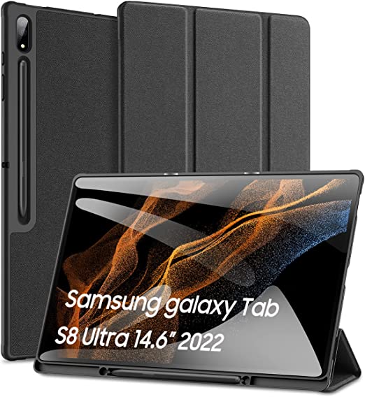Case for Samsung Galaxy Tab S8 Ultra 14.6 inch 2022, DUX DUCIS Ultra Thin Smart Leather Cover Case with Pencil Holder & Auto Wake Up/Sleep for Samsung Galaxy S8 Ultra 14.6" Tablet, Black