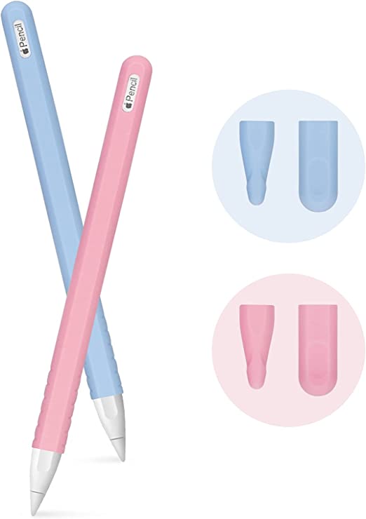 FYY Ultra Thin Case Compatible for Apple Pencil 2nd Generation,[2 Pack] Silicone Skin Cover Sleeve for Apple Pencil 2 Case with Protective Nib Covers Compatible for iPad Pro-Pink+Blue