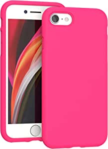 K TOMOTO Liquid Silicone Case Compatible with iPhone SE 2020, iPhone 7/8 Case (4.7"), Full Body Protection Gel Rubber Shockproof Protective Cover with Microfiber Lining Phone Case, Hot Pink
