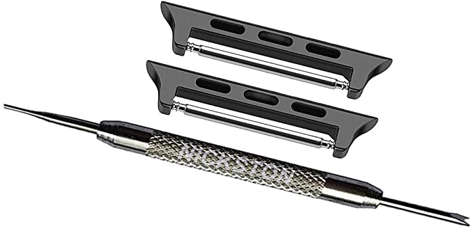 Black Pair Adapters Lugs Connectors with Spring Bar Pin and Tool for Apple Watch 40mm Series 4 5 iWatch Band Strap Replacement Compatible with Hermes Nike+ Edition - Fits up to 22mm Watch Straps