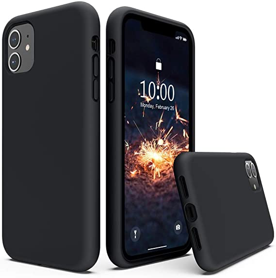 SURPHY Silicone Case Compatible with iPhone 11 Case 6.1 inches, Liquid Silicone Full Body Thickening Design Phone Case (with Microfiber Lining) for 11 2019, Black