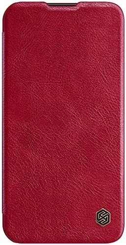 Nillkin Case for Apple iPhone 13 Pro Max (6.7" Inch) Qin Pro Camshield Camera Slider Genuine Classic Leather Flip Folio + Card Slot Red Color
