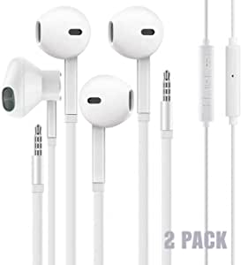 2PACK Wired Earphones with Microphone Compatible with iPhone Samsung Android Laptop Chromebook iPad