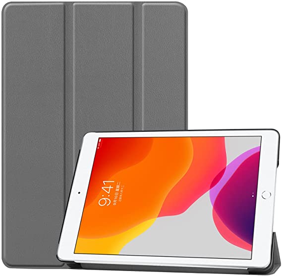 for New iPad 7th Generation Case 2019,iPad 10.2 Case,Slim Light Cover Trifold Stand Hard Shell Folio Case,Grey
