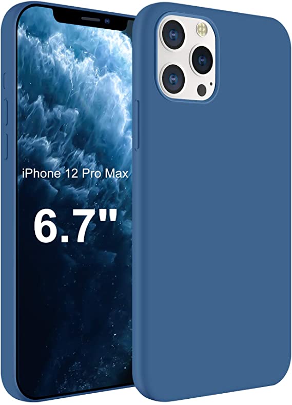 Compatible with iPhone 12 Pro Max Silicone Case Liquid Silicone Case for iPhone 12 Pro Max with Microfiber Lining Gel Rubber Full Body Protective Case for iPhone 12 Pro Max 6.7” (Blue)