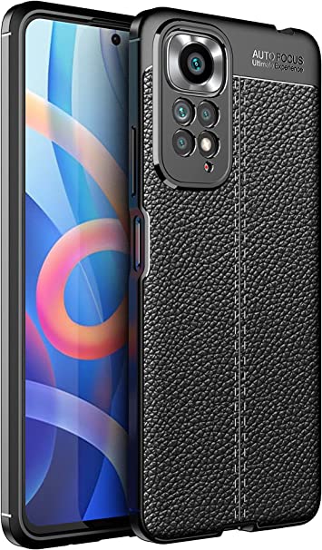 For Xiaomi Redmi Note 11 4G, Original Leather Pattern Back Case Cover Carbon Fiber Litchi Shockproof From CompuMisr - Black