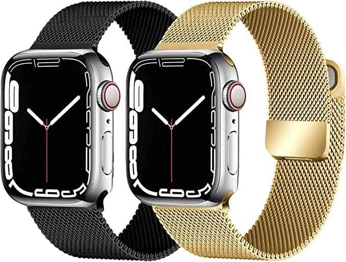 [2 Pack] ecband Magnetic Metal Milanese Loop Band Compatible with Apple Watch Band 38mm 40mm 41mm 42mm 44mm 45mm, Adjustable Stainless Steel Mesh Strap Replacement for iWatch Series SE 7 6 5 4 3 2 1