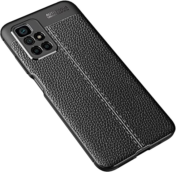 Xiaomi Redmi 10, Premium quality Case From GrabMobily -, Leather Pattern Shockproof Cover Durable Ultra Thin Carbon Fiber Brushed Protection Case -Slip-Resistant - Original New cover - Black