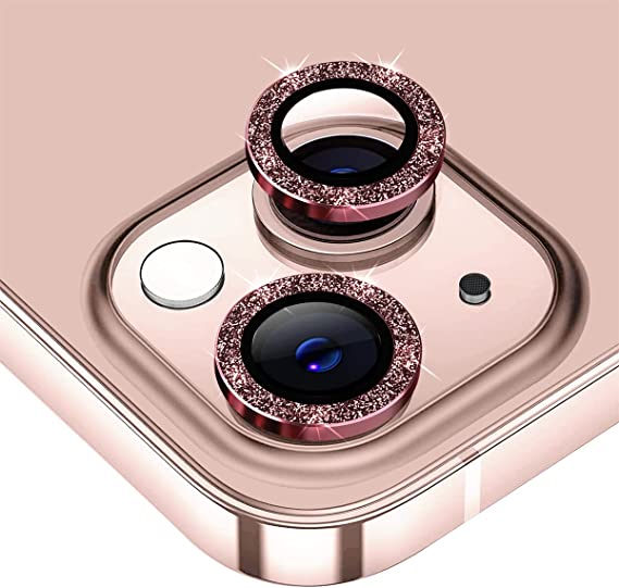 Suoman 2-Pack for iPhone 13 Mini 5.4 inch / 13 6.1 inch Camera Lens Protector, Camera Cover Circle Tempered Glass for iPhone 13 Mini 5.4 inch / 13 6.1 inch [Glitter Diamonds] - Pink