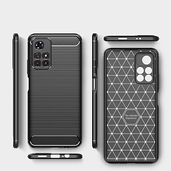 Xiaomi Poco M4 Pro 5G, Flexible Rugged Armor Case with Brushed Carbon Fiber Pattern - Black