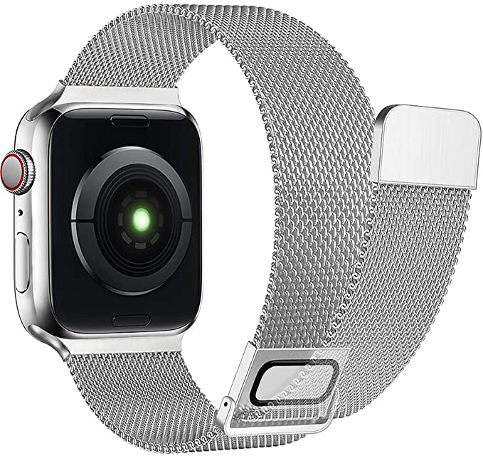 AdMaster Stainless Steel Magnetic Band Compatible with Apple Watch 38mm 40mm 41mm, Adjustable Milanese Magnet Metal Mesh Clasp Loop Strap Men Women for iWatch Series 7/6/5/4/3/2/1 SE 38/40/41mm Silver