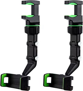 eing Car Phone Holder 360 Degree Rearview Mirror Phone Holder,Phone Holder Phone Mount Bracket Universal Adjustable Holder Cradle Car Mount for Cell Phone,2 - Pack (Green)
