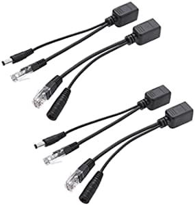 BeElion 2Kits 4PCS Passive PoE Injector and Splitter Kit with 5.5x2.1 mm DC Power Adaptor Connector,Black