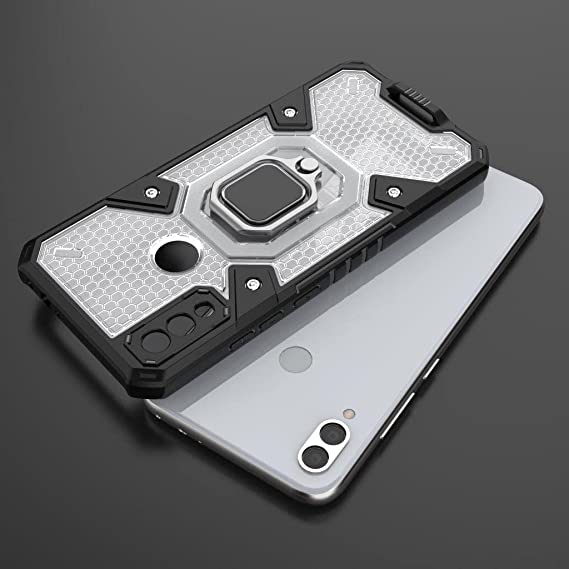 Xiaomi Redmi Note 7, Case Original New All-in-One from GrabMobily - Heavy Duty Armor Slip-Resistant Cover - Dual Protection Shockproof Case With Short Lanyard - Transparent & Black