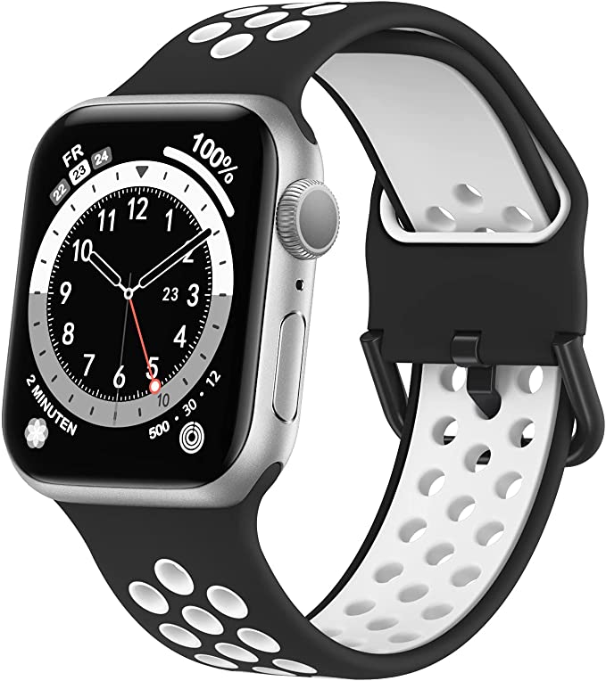 Marlova Compatible with Apple Watch Bands 44mm 42mm 40mm 38mm, Soft Silicone Breathable Air Hole Sport Wristbands with Classic Clasp for iWatch Series Se/6/5/4/3/2/1 (Watch Not Included)