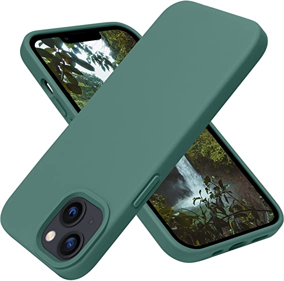 OTOFLY Compatible with iPhone 13 Case, Liquid Silicone Slim Protective Shockproof Phone Case Cover with Anti-Scratch Microfiber Lining, 6.1 inch, Midnight Green