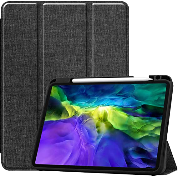 Yarratech Smart Case Compatible For iPad pro 11 2020/ipad 11 2018 with Pencil Holder- Tri-fold Slim Lightweight Protective Cover with Auto Wake/Sleep Function (Black)