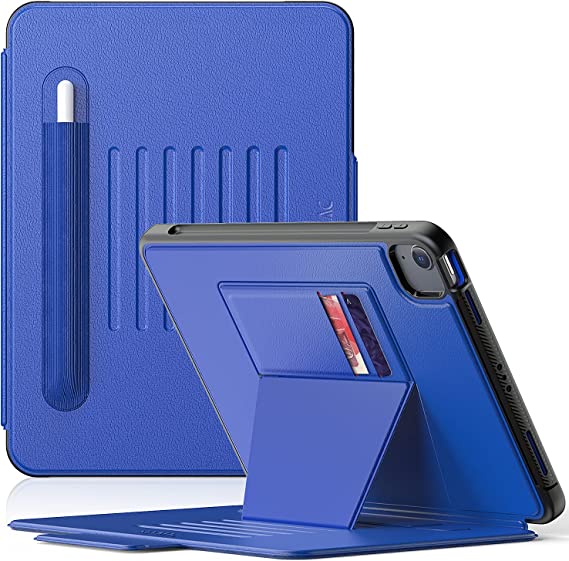 SEYMAC Shockproof Sturdy Case for iPad Air 4th Gen 10.9 Inch 2020, iPad Pro 11 2020/2018 with Auto Sleep/Wake Function, [ 7 Adjustable Angles Strong Magnetic Stand], Card Slots, Pencil Holder, Blue