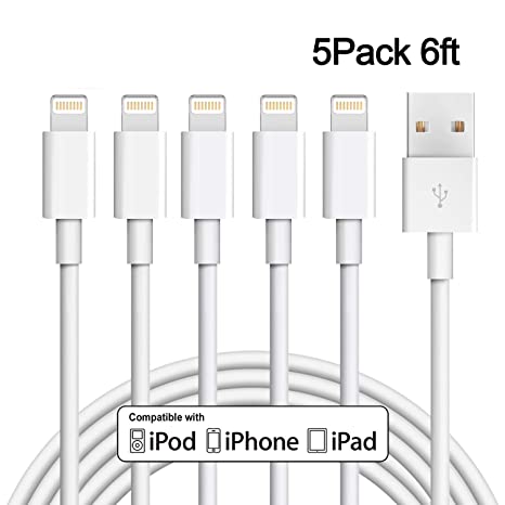 iPhone Charger, Sundix 5 Pack 6ft Lightning Cable iPhone Charging Syncing Cord Charger Cable Compatible iPhone X 8 8Plus 7 7Plus 6S 6Splus 6 6Plus SE 5 5S 5C More