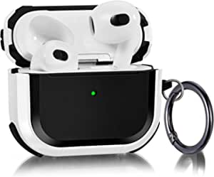 Airpods 3rd Generation Full Protective Rugged Armor Silicone Anti Shock Shockproof Case Cover With Ring Hook For Airpods 3 - White