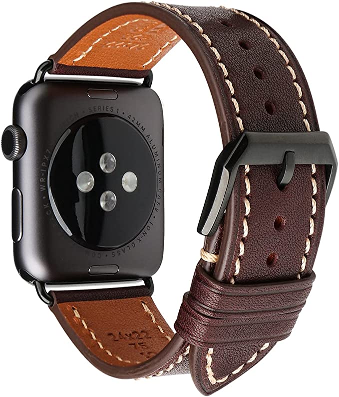 REZERO Compatible with Apple Watch Band 44mm 42mm 40mm 38mm, Handmade Genuine Leather Watch Strap Replacement Bands for iWatch SE Series 6 5 4 3 2 1 for Men Women