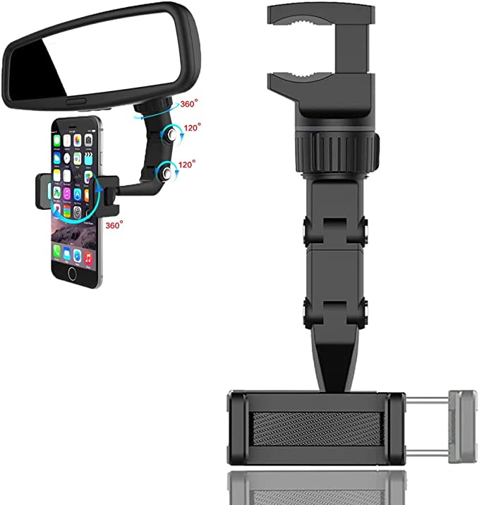 Multifunctional Rearview Mirror Phone Holder, 360 Holder Rearview Mirror Phone Holder for Car, Rotatable and Retractable Car Phone Holder for All Cell Phones (Rearview Mirror Phone Holder B)