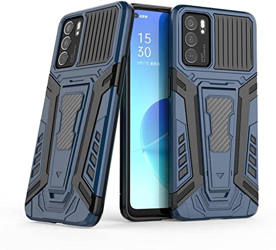 Compatible Case For Oppo Reno 6 (5G Only), Chariot Pattern Anti-Slip, Shock Absorption, Embedded Kickstand Cover For Oppo Reno 6 (5G Only) - Blue/Black
