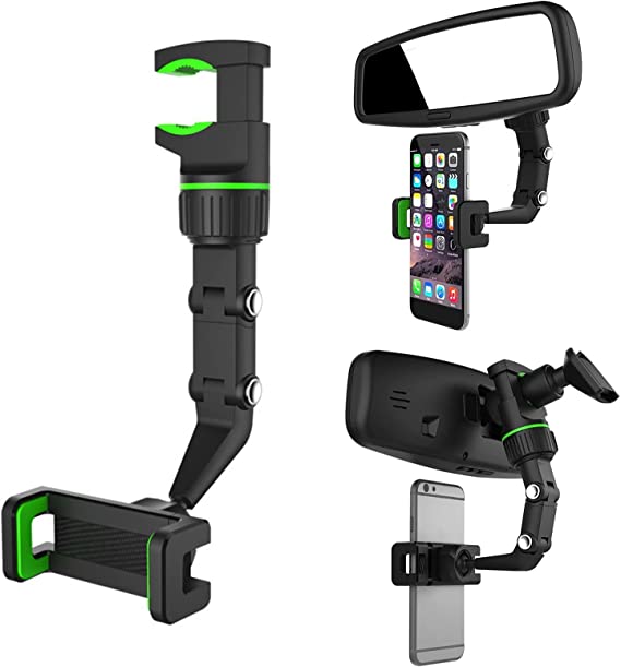 360° Car Rearview Mirror Mount Stand Holder for Cell Phone and GPS, 2023 New Universal Adjustable Phone Holder, Can Be Fixed and Adjusted Automobile Cradles, Suitable for All Phone Models (Green)