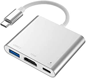 YOU ER MEI USB C to HDMI Adapter, 3 in 1 Type-C Multiport USB C Hub Adapter with 4K HDMI Output, USB 3.0 Port and USB-C Charging Port New Mac Air/Surface, Plus, Stable Controller Certified