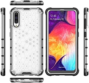 لهاتف Samsung Galaxy A30s, جراب اصلي مقاوم للصدمات بنمط خلية النحل من GrabologyStore - ابيض شفاف