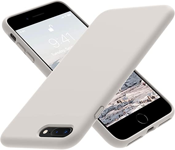 OTOFLY iPhone 8 Plus Case,iPhone 7 Plus Case,[Silky and Soft Touch Series] Premium Soft Silicone Rubber Full-Body Protective Bumper Case Compatible with iPhone 7/8 Plus (White Stone)