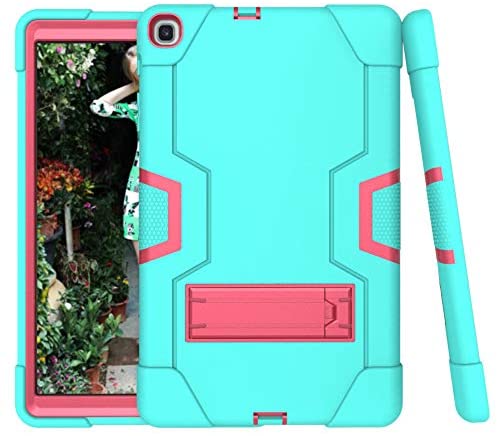 Bingcok Galaxy Tab A 10.1 2019 Case, Model -T510 / T515, Heavy Duty Rugged Full-Body Hybrid Shockproof Drop Protection Cover with Kickstand for Samsung Galaxy Tab A 10.1 2019 Release (Aqua + Rose)