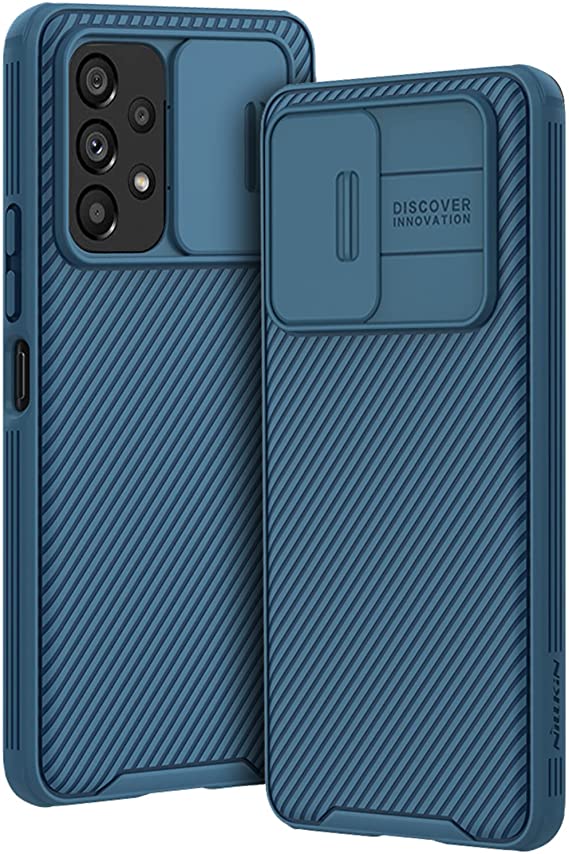 Guisessy for Samsung Galaxy A53 5G Case, Samsung A53 5G Case with Slide Camera Protector, for Galaxy A53 5G Shockproof Protective TPU Phone Case, Texture Design Cover Case for Galaxy A53 Case, Blue